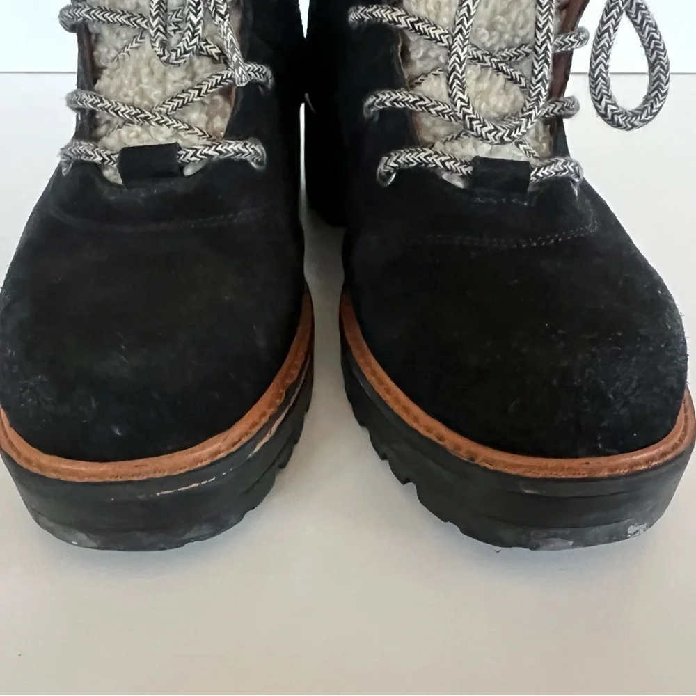 Marc Fisher LTD Lizzie Suede Faux Shearling Lace up Mid Rise Winter Boots, 6.5